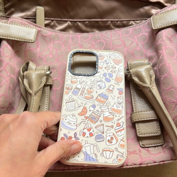 Calvin Klein vintage bag top handle satin pink and tan - Picture 10 of 12